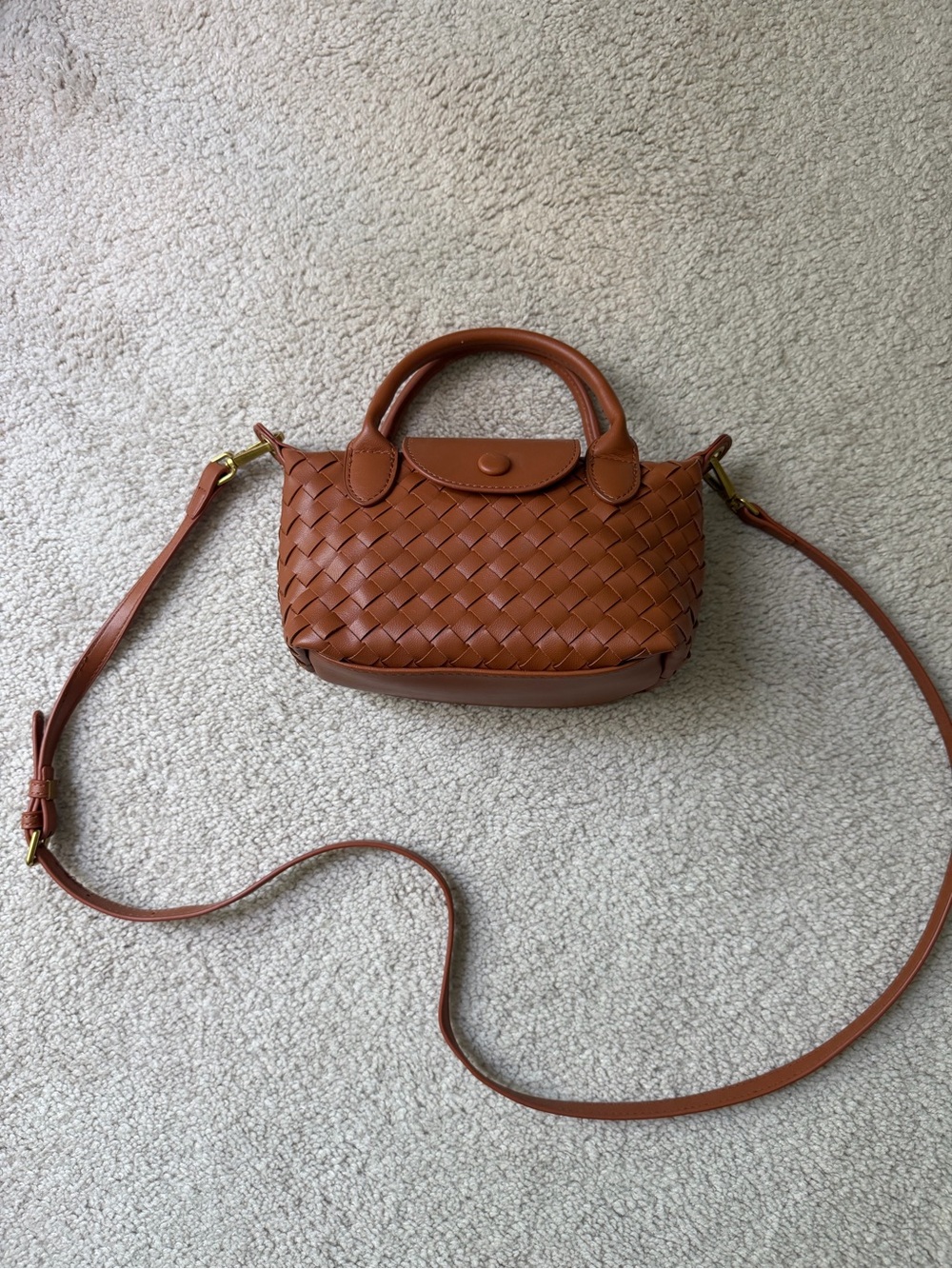 Woven Leather Mini Crossbody Bag - Tan